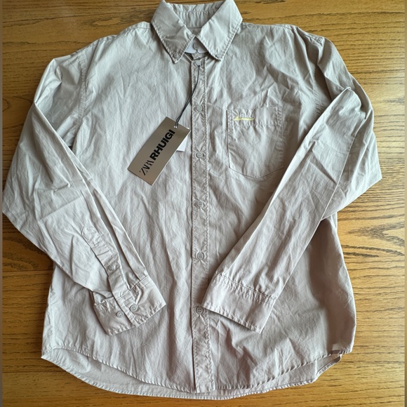 NWT Zara Rhuigi Shirt Mens Small Long Sleeve Button Down Khaki - Picture 5 of 8